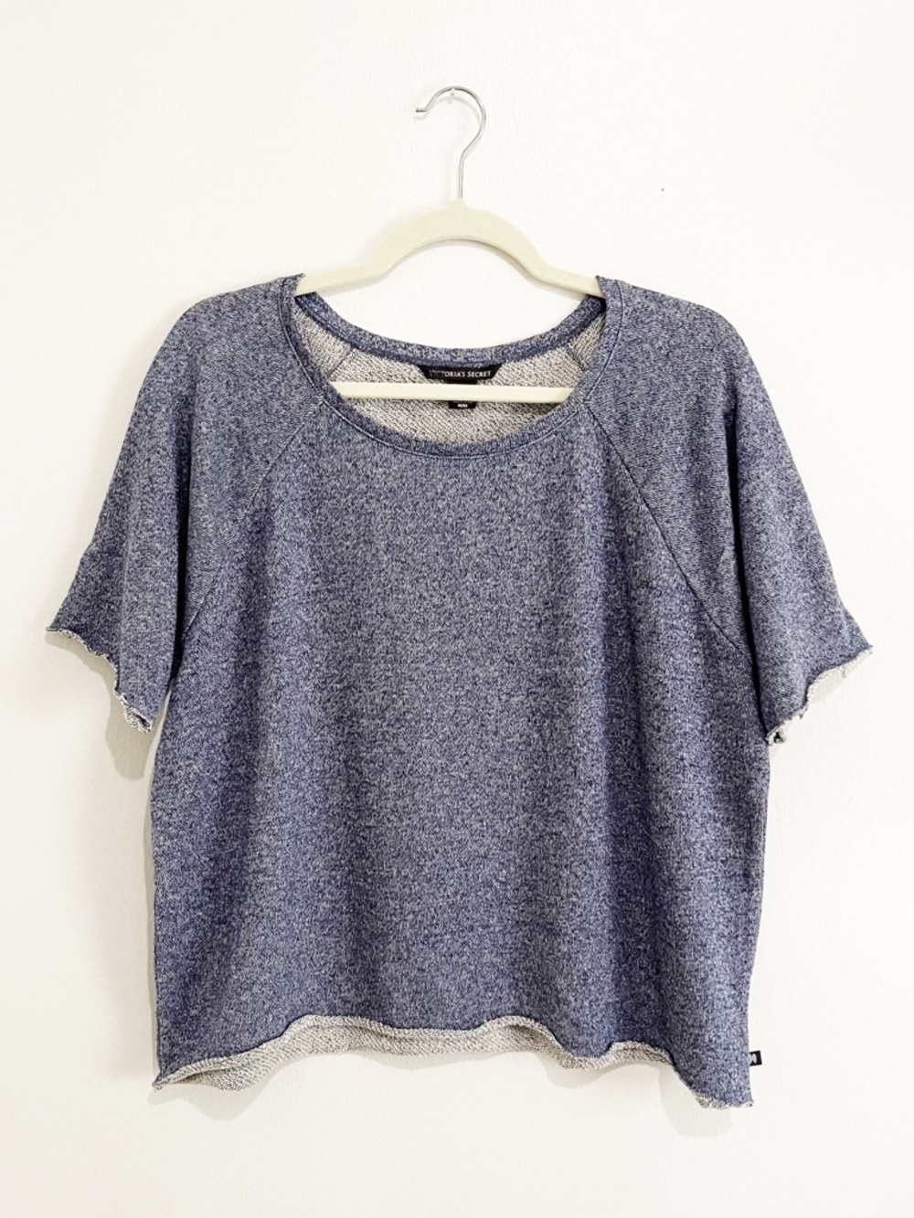 Victorias Secret Terry Cloth Tee Top Blue Short Sleeve Cropped Women's Size M